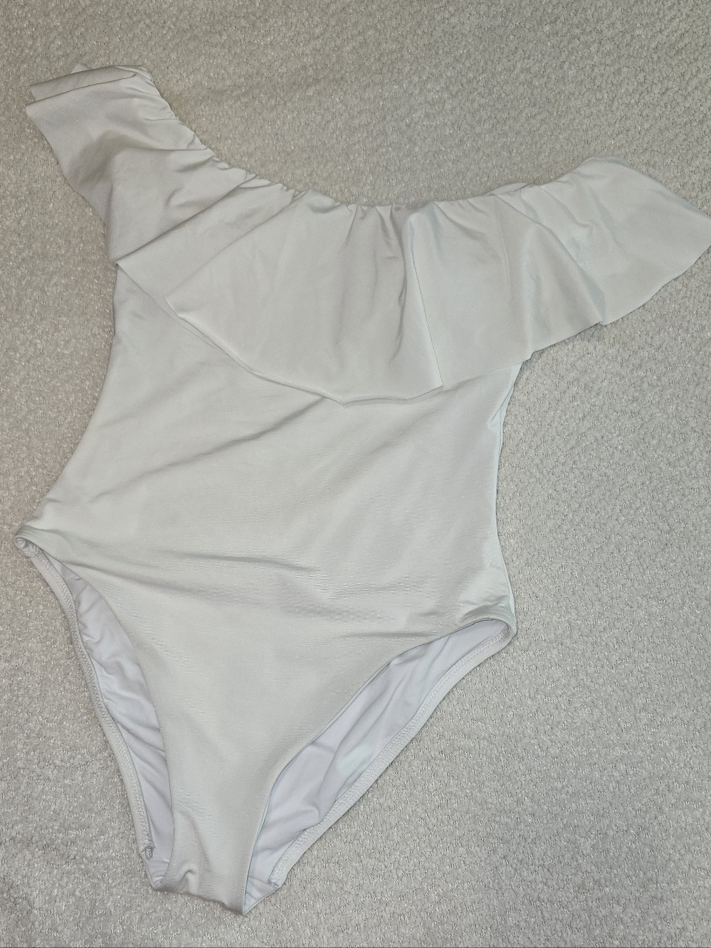Trina Turk Monaco White Ruffle Off The Shoulder One-Piece Swimsuit